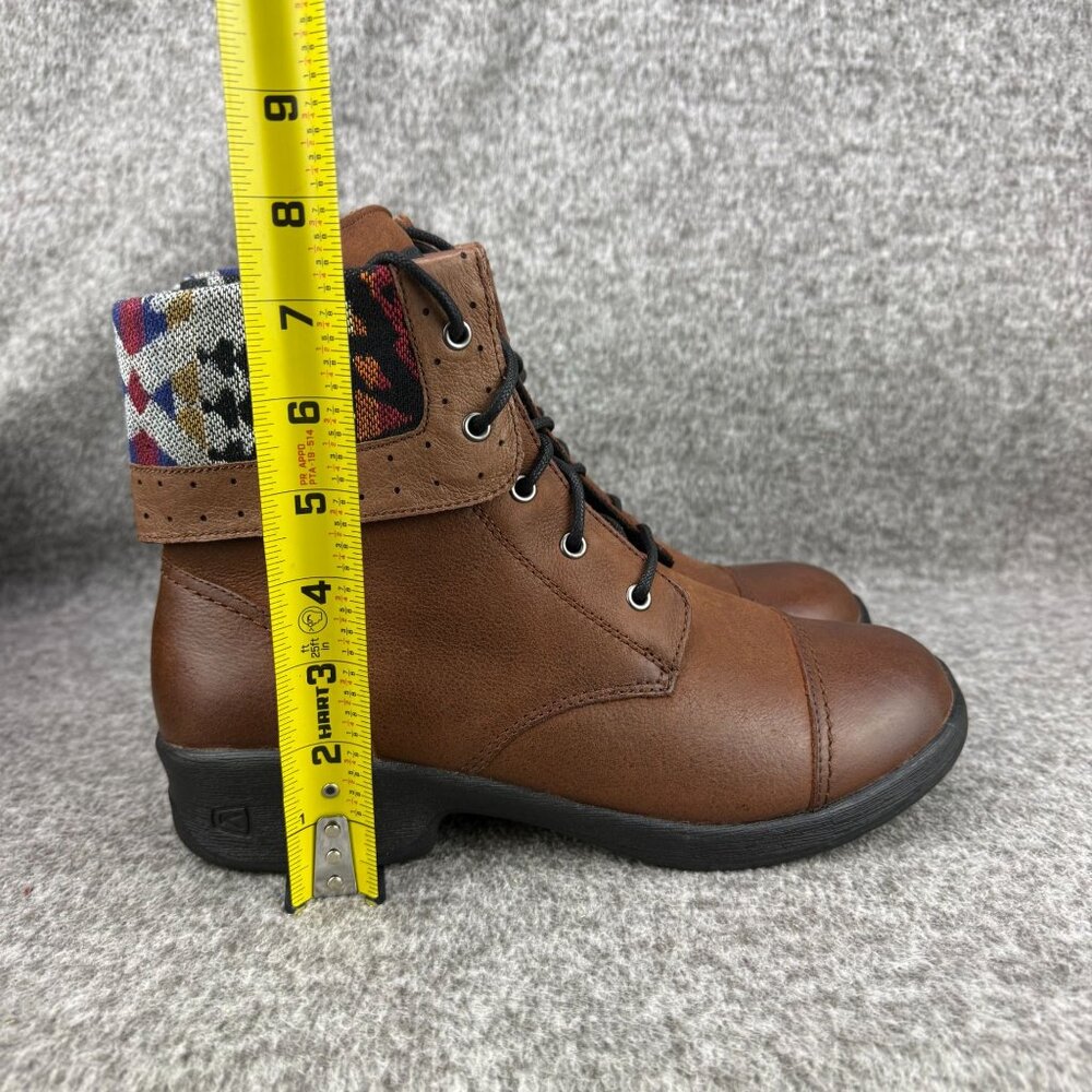 ✅Women's 10 Keen Tyretread Brown Leather Lace Up Ankle Boots Tortoise Shell Cuff - Picture 7 of 13